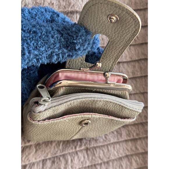 Unused Gray Mini Japanese Wallet with Kiss-Lock Gamaguchi Purse & Zip Pocket - Picture 7 of 7